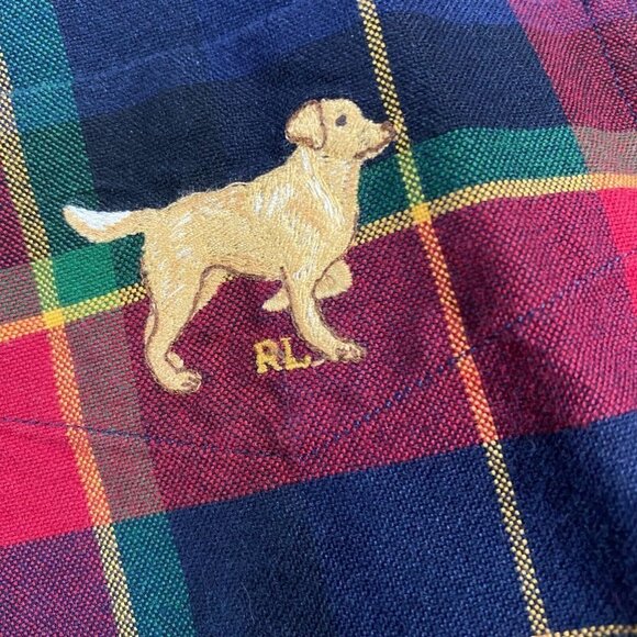 Polo Ralph Lauren Mens Shirt L Blue Red Plaid Oxford Button Down OCBD Yellow Lab - Picture 2 of 7